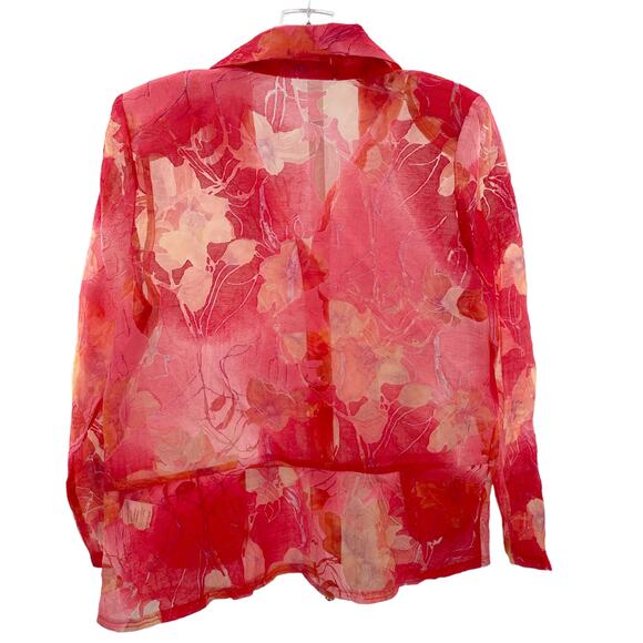 Trisha Tyler Red Floral Sheer Peplum Button Front Top Blouse Women Sz PS - Picture 2 of 10